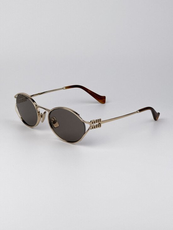 Miu Miu Women’s LOGO Sunglasses Pale Gold Dark Grey Oval MU52YS ZVN80Q NEW main image 6